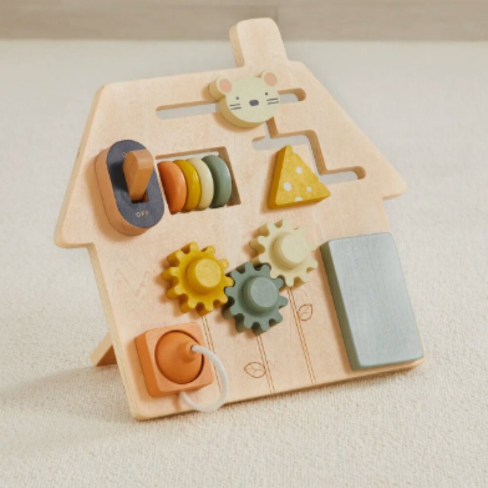Wooden Activity House Toy - Pastel Multicolor Learning Panel